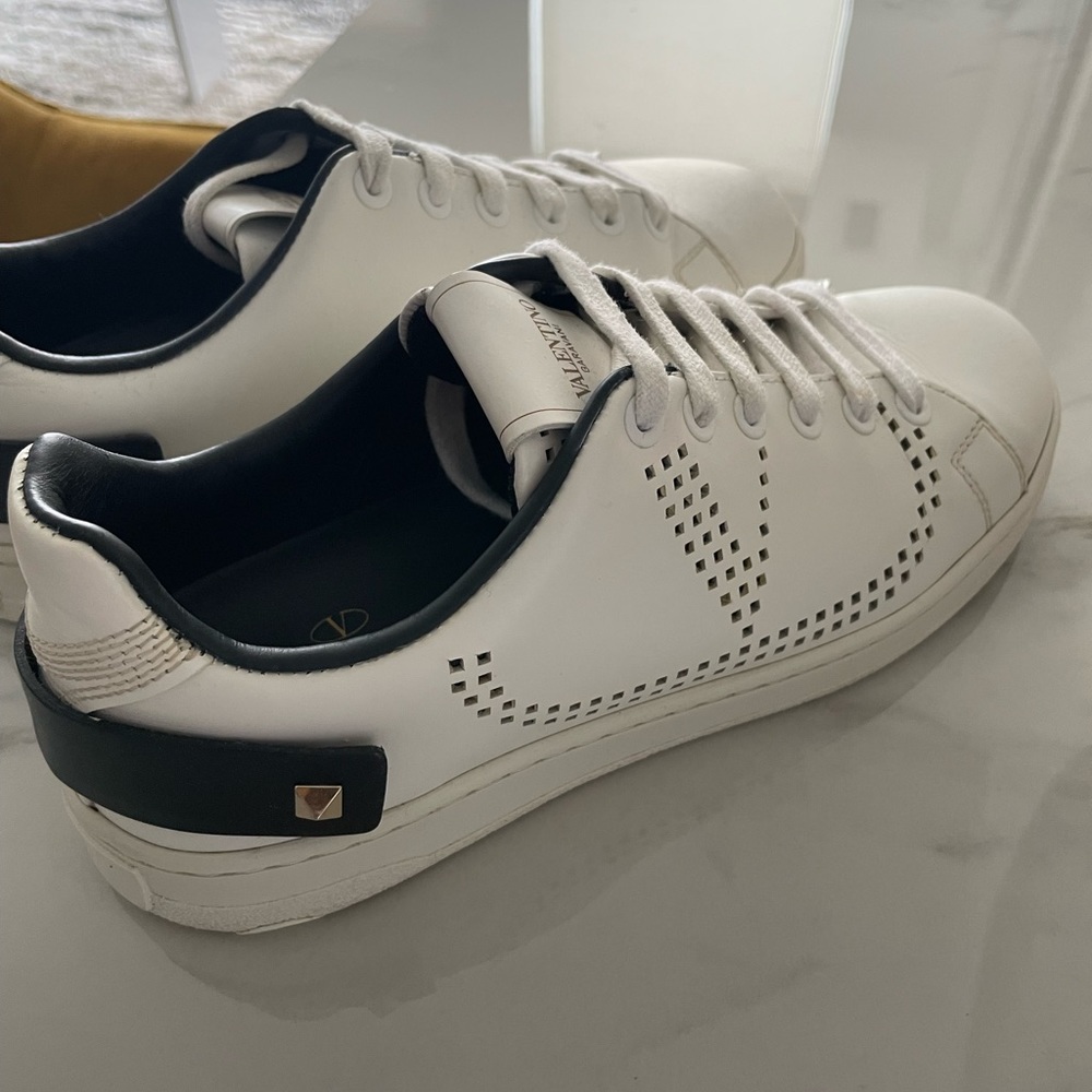 Valentino White and Black Perforated Sneakers
